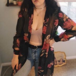 Y2K / Sheer Longline Floral Blouse